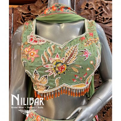 Olive Green Crepe Printed Casual Lehenga