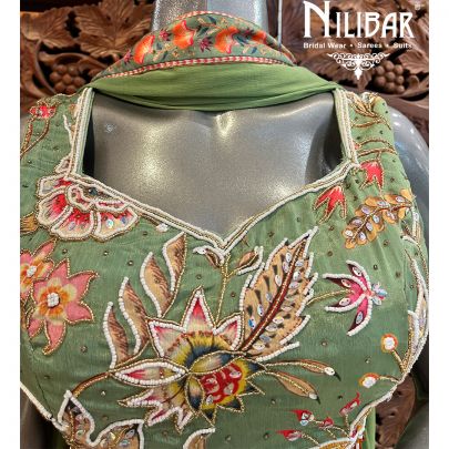 Olive Green Crepe Printed Casual Lehenga