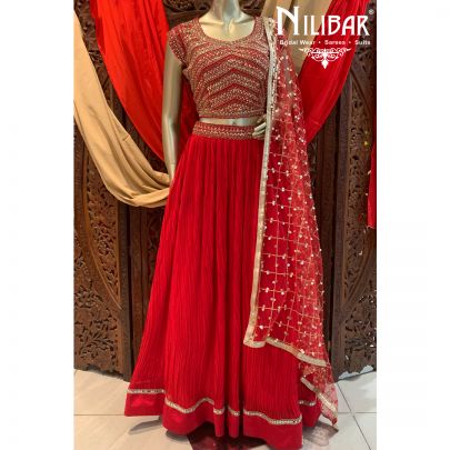 Carmine Red Georgette Lehenga