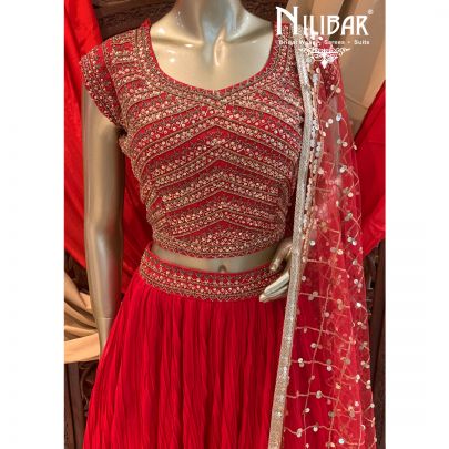 Carmine Red Georgette Lehenga