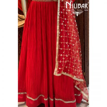 Carmine Red Georgette Lehenga