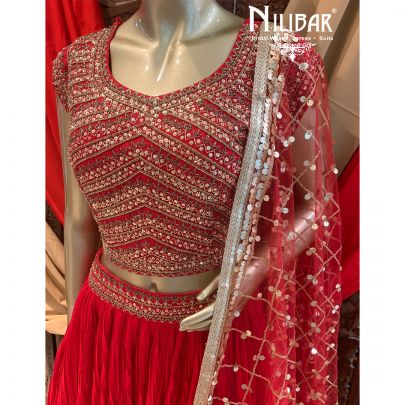 Carmine Red Georgette Lehenga