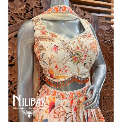 White Crepe Printed Casual Lehenga