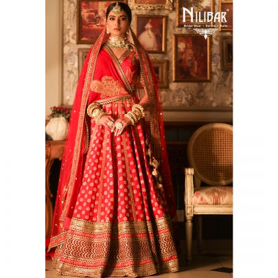 Tart Red Silk Bridal Lehenga