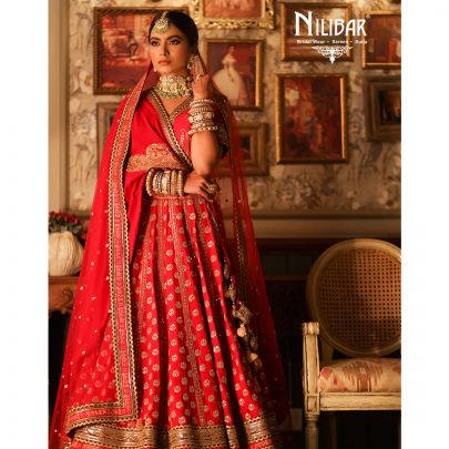 Tart Red Silk Bridal Lehenga