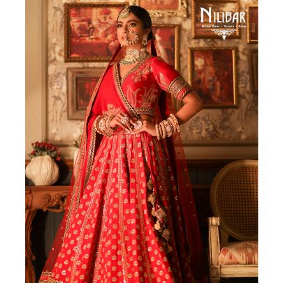 Tart Red Silk Bridal Lehenga