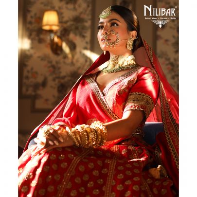 Tart Red Silk Bridal Lehenga