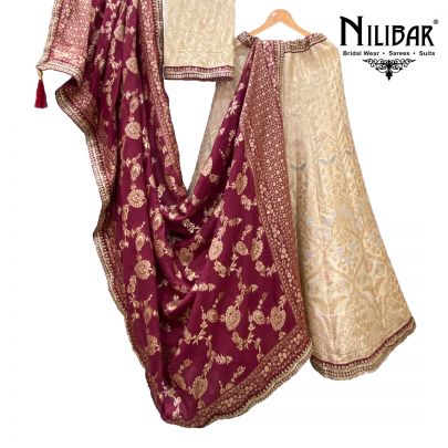 Cream Banarasi Silk Lehenga