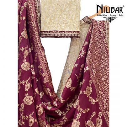 Cream Banarasi Silk Lehenga