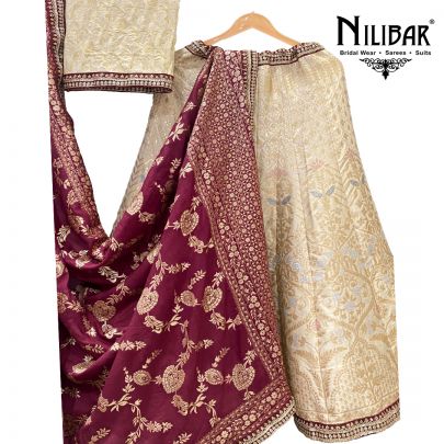 Cream Banarasi Silk Lehenga