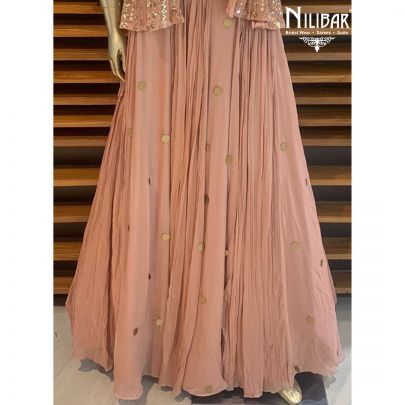 Peach Chinon Jacket Style Lehenga
