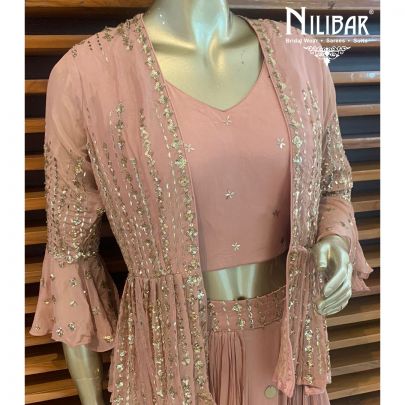Peach Chinon Jacket Style Lehenga