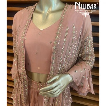 Peach Chinon Jacket Style Lehenga