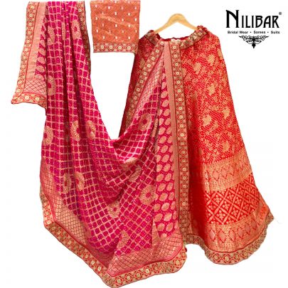 Coral Red Banarasi Silk Lehenga