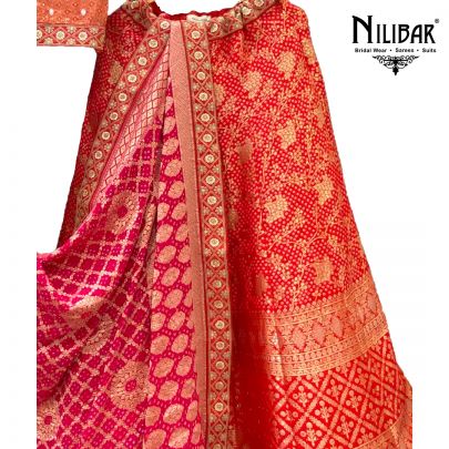 Coral Red Banarasi Silk Lehenga