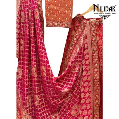 Coral Red Banarasi Silk Lehenga