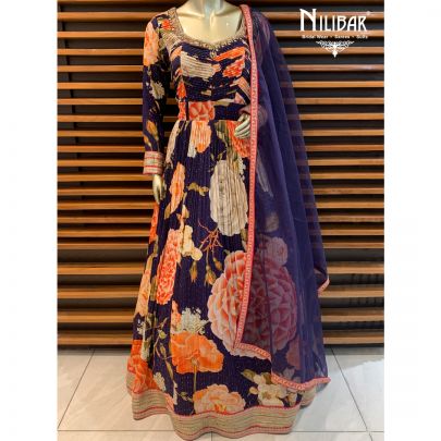 Indigo Blue Chinon Anarkali
