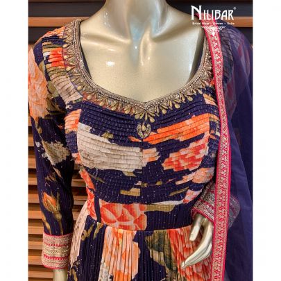 Indigo Blue Chinon Anarkali