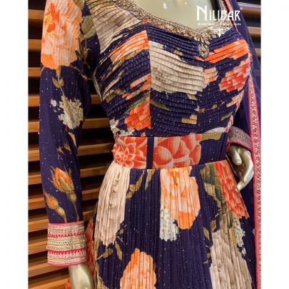 Indigo Blue Chinon Anarkali