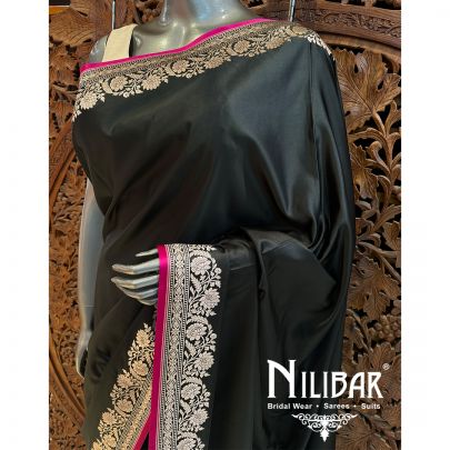 Black Silk Banarasi Embroidered Saree