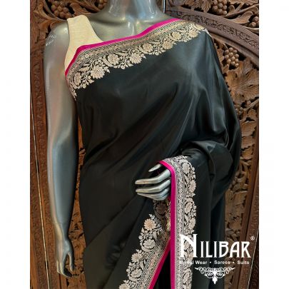 Black Silk Banarasi Embroidered Saree