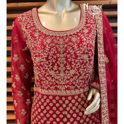 Dark Red Net Anarkali