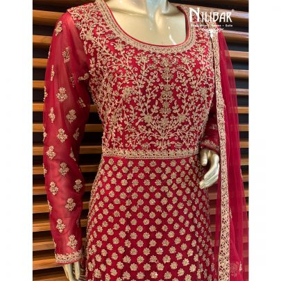 Dark Red Net Anarkali