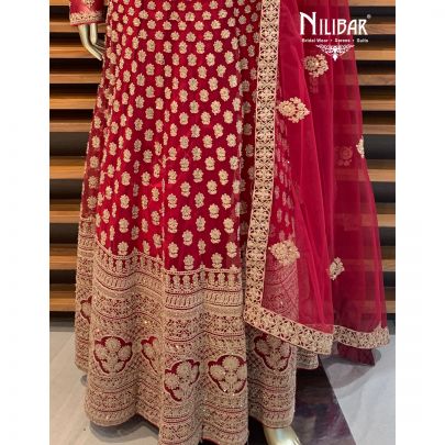 Dark Red Net Anarkali