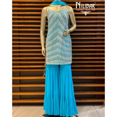 Turquoise Georgette Sharara Suit