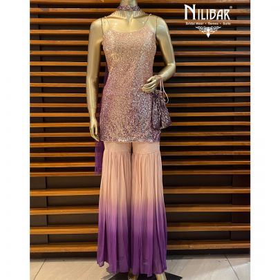 Beige Purple Georgette Sharara Suit