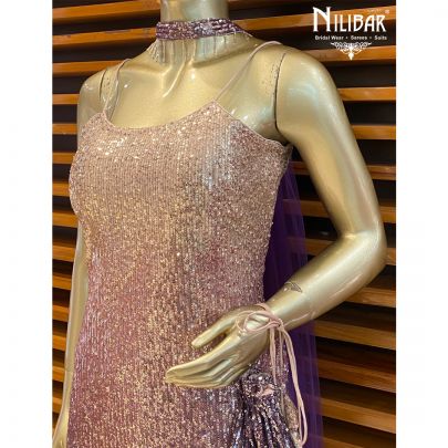 Beige Purple Georgette Sharara Suit