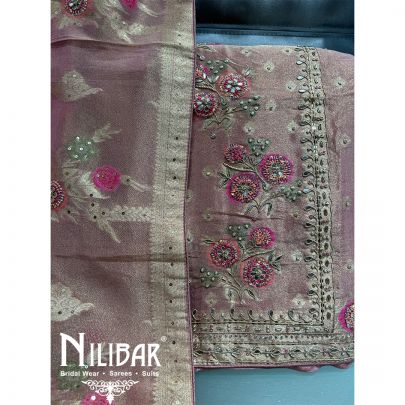 Pink Tissue Organza Unstitched Suit