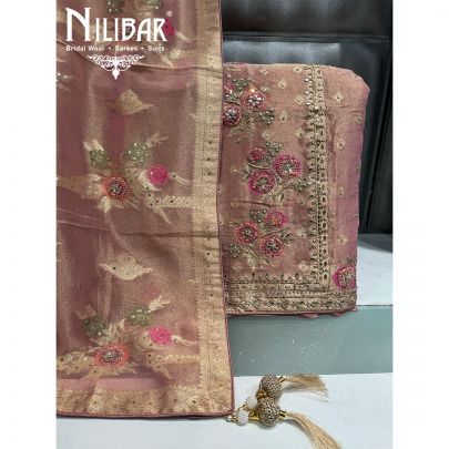 Pink Tissue Organza Unstitched Suit