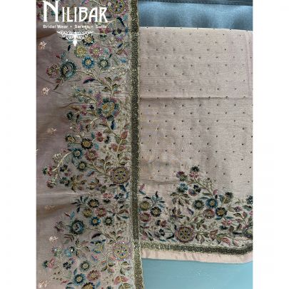 Peach Pink Tissue Lame Unstitched Suit