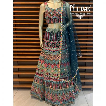 Dark Green Georgette Lehenga