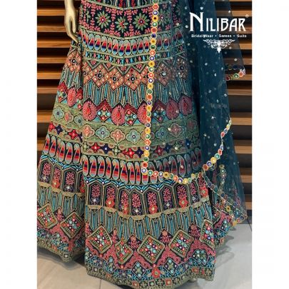 Dark Green Georgette Lehenga