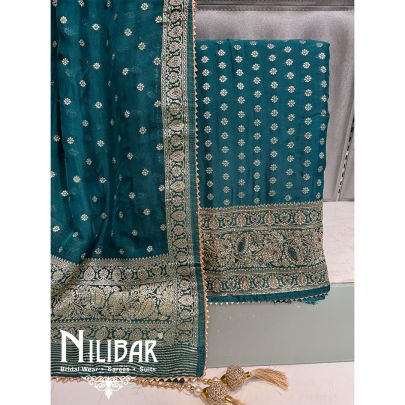 Peacock Organza Zari Unstitched Suit