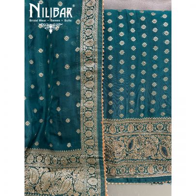 Peacock Organza Zari Unstitched Suit