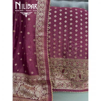 Mauve Organza Zari Unstitched Suit