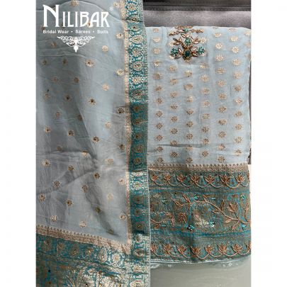 Baby Blue Organza Zari Unstitched Suit