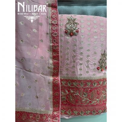 Pink Organza Zari Unstitched Suit