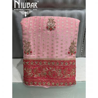 Pink Organza Zari Unstitched Suit