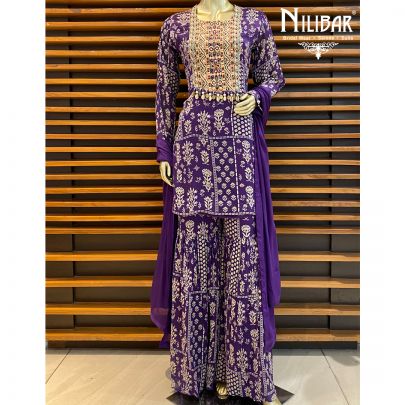 Royal Purple Chinon Sharara Suit