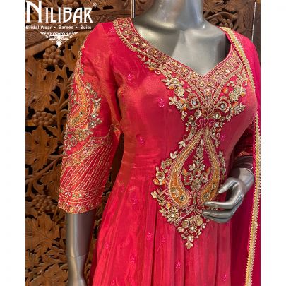 Bright Pink Lame Silk Dhoti Suit