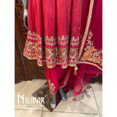 Bright Pink Lame Silk Dhoti Suit