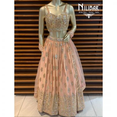 Coral Peach Georgette Lehenga