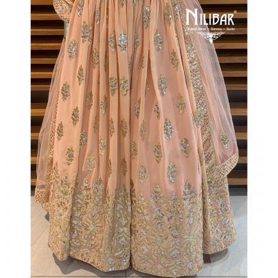 Coral Peach Georgette Lehenga