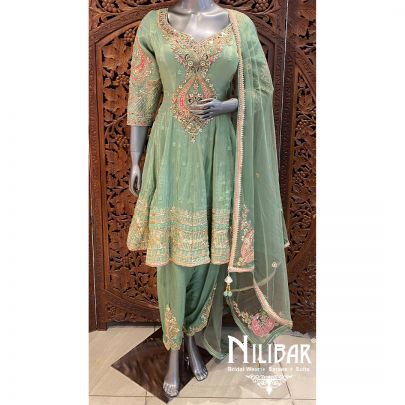 Pista Green Lame Silk Dhoti Suit