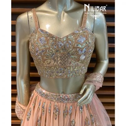 Coral Peach Georgette Lehenga
