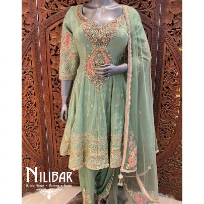 Pista Green Lame Silk Dhoti Suit